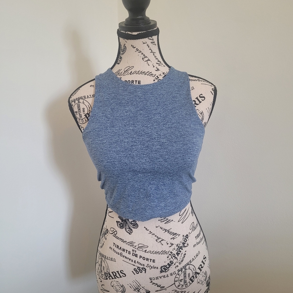 Women's Blue Heathered Cropped Tank Top